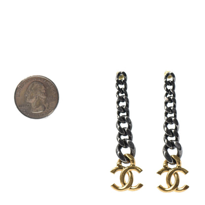 Chanel Metal CC Pick Drop Earrings Ruthenium Gold 2 of 4