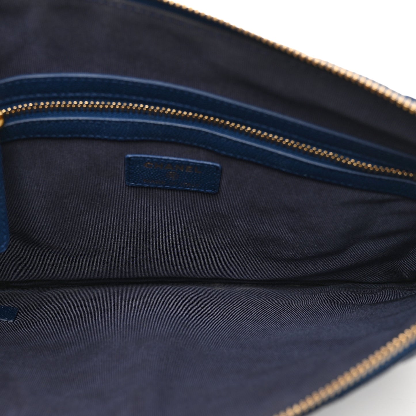 Caviar Chevron Quilted Medium Zip Pouch Navy