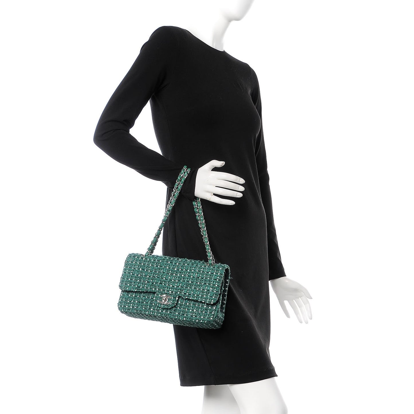 Tweed Quilted Medium Double Flap Green