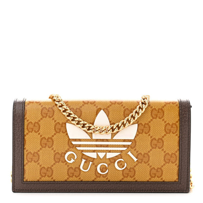 Gucci X ADIDAS Monogram Trefoil Embossed Wallet On Chain Brown 1 of 10