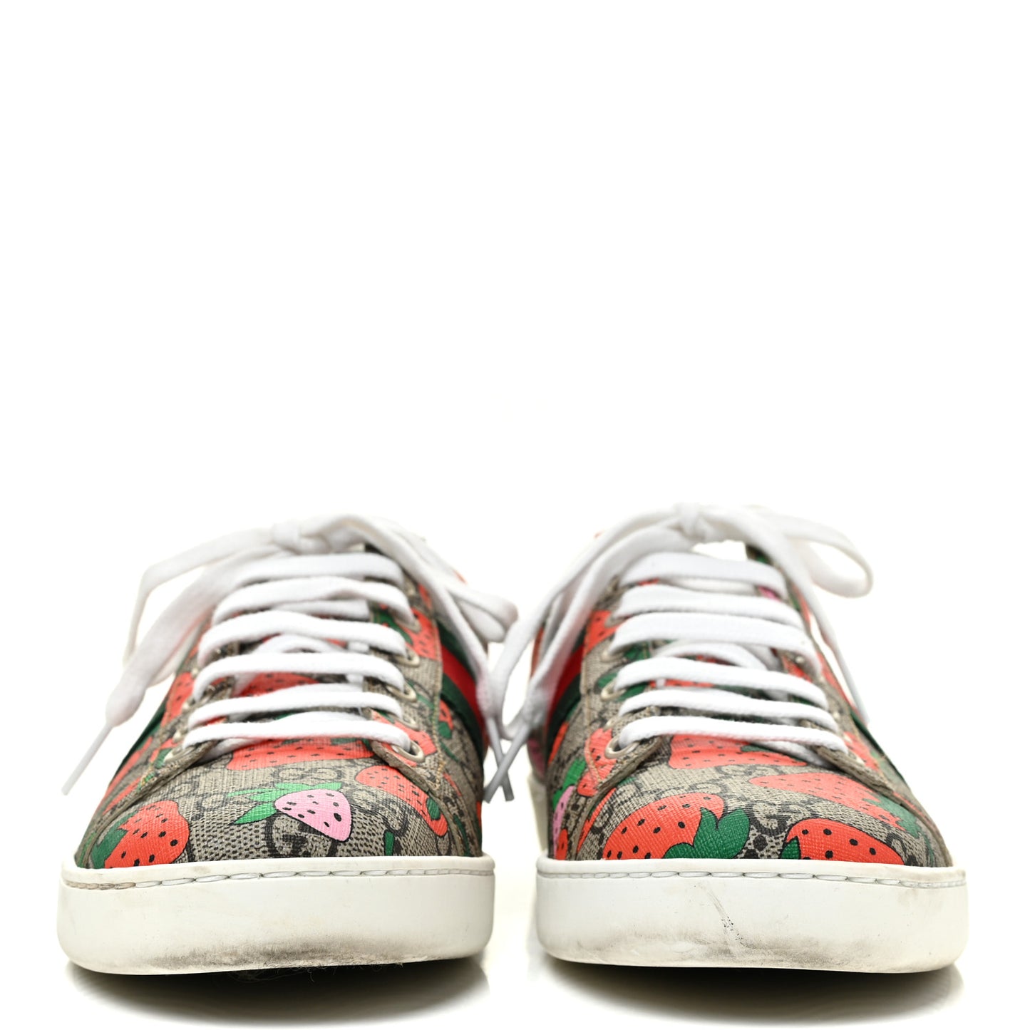 GG Supreme Monogram Strawberry Web Womens Ace Sneakers 39.5 Beige Multicolor Red Green