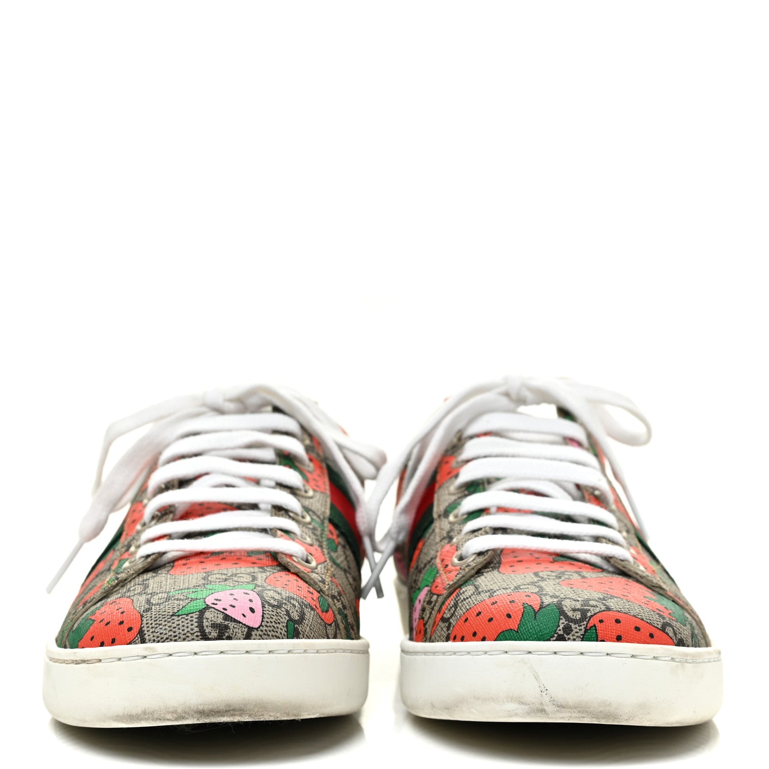 Gucci GG Supreme Monogram Strawberry Web Womens Ace Sneakers 39.5 Beige Multicolor Red Green 2 of 18