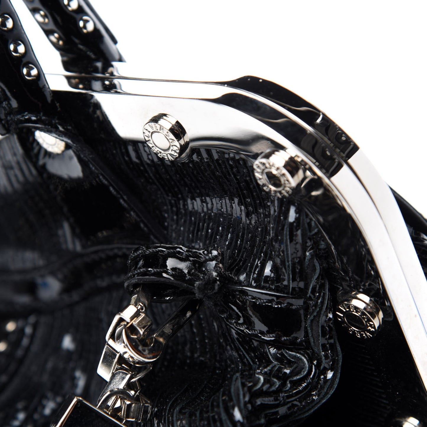 Patent Embossed Frame Satchel Black