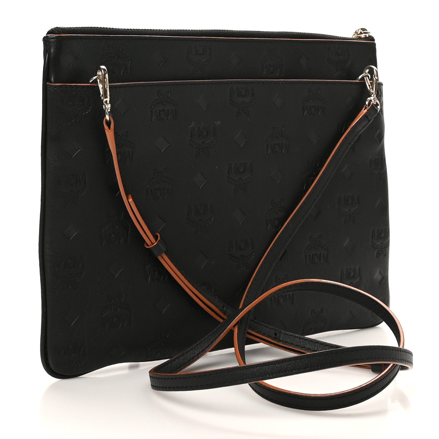 MCM Calfskin Ottomar Monogram Medium Crossbody Pouch Black 2 of 10