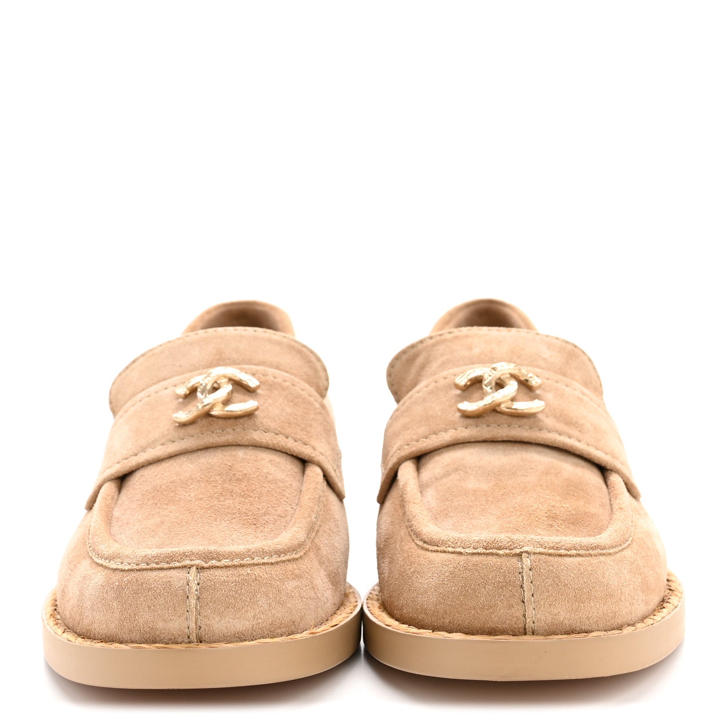 Chanel Suede CC Loafers 36.5 Dark Beige 3 of 9