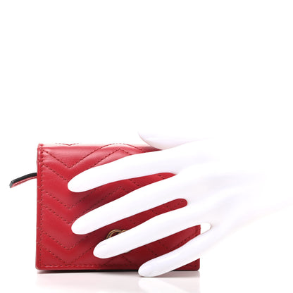 Gucci Calfskin Matelasse GG Marmont Card Case Wallet Hibiscus Red 2 of 8