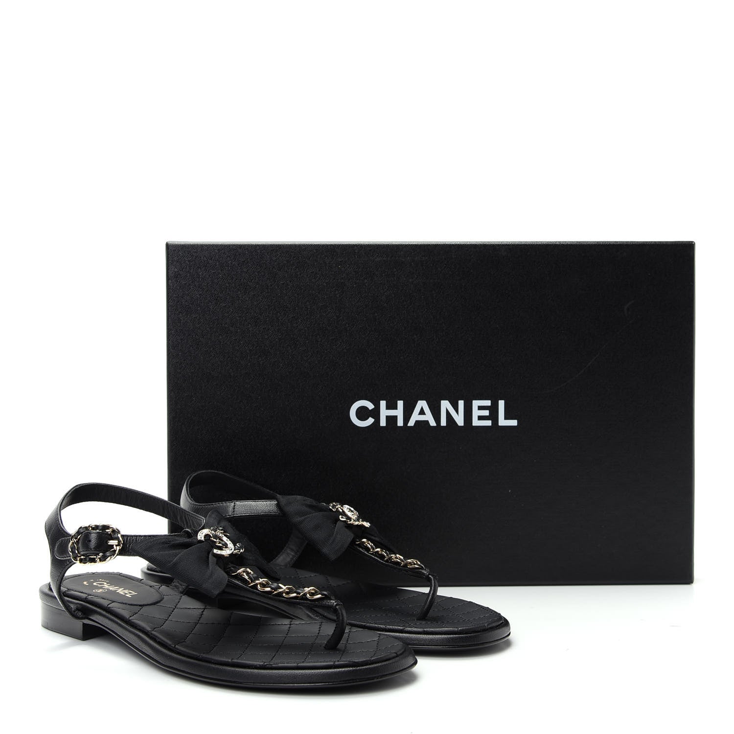 Chanel Lambskin Crystal Chain CC Logo Thong Sandals 35.5 Black 10 of 10