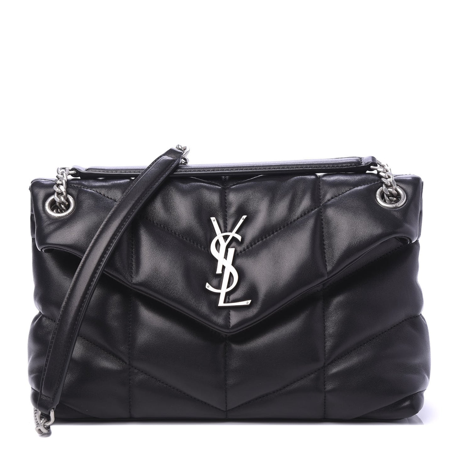 Lambskin Quilted Small Loulou Puffer Monogram Chain Satchel Black
