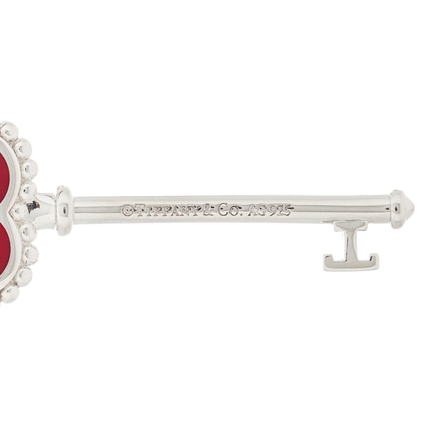Tiffany Sterling Silver Enamel Beaded Trefoil Key Pendant Red 3 of 4