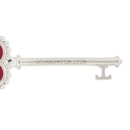 Tiffany Sterling Silver Enamel Beaded Trefoil Key Pendant Red 3 of 4