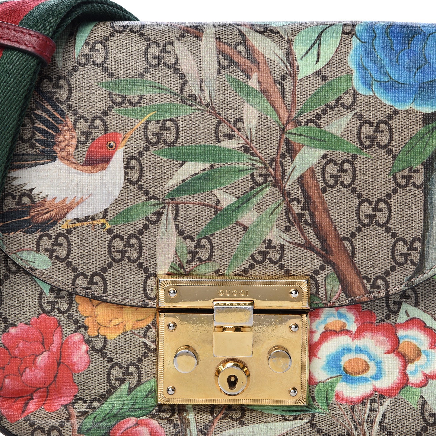 GG Supreme Monogram Tian Web Medium Padlock Messenger Shoulder Bag Beige Multicolor New Acero