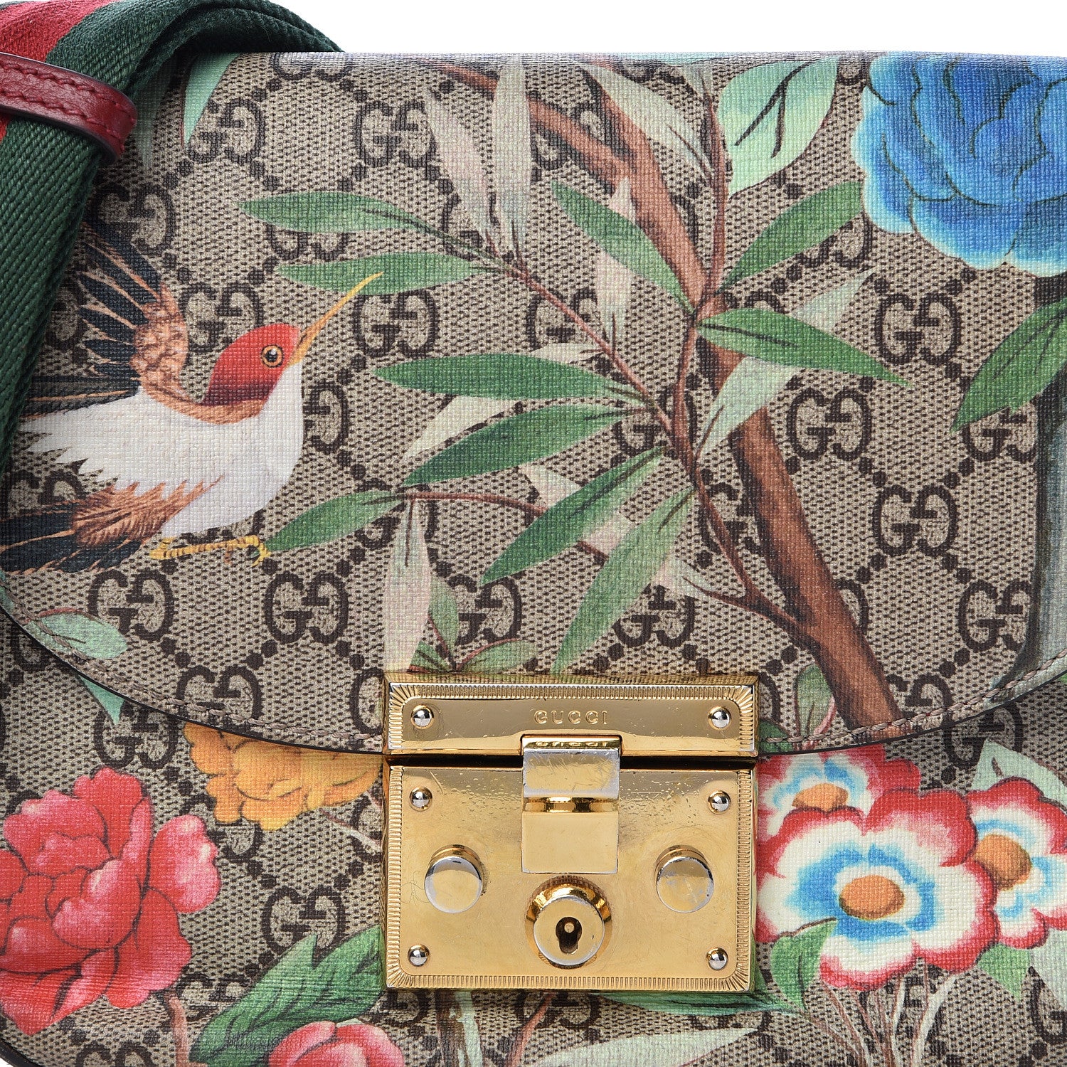 Gucci GG Supreme Monogram Tian Web Medium Padlock Messenger Shoulder Bag Beige Multicolor New Acero 23 of 24