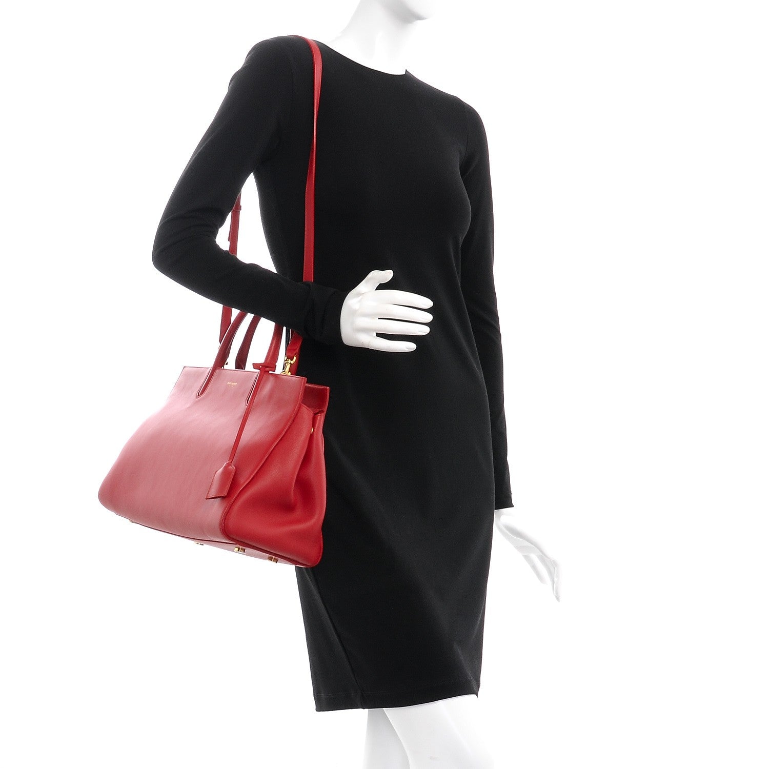 Saint Laurent Calfskin Medium Rive Gauche Cabas New Red 2 of 8