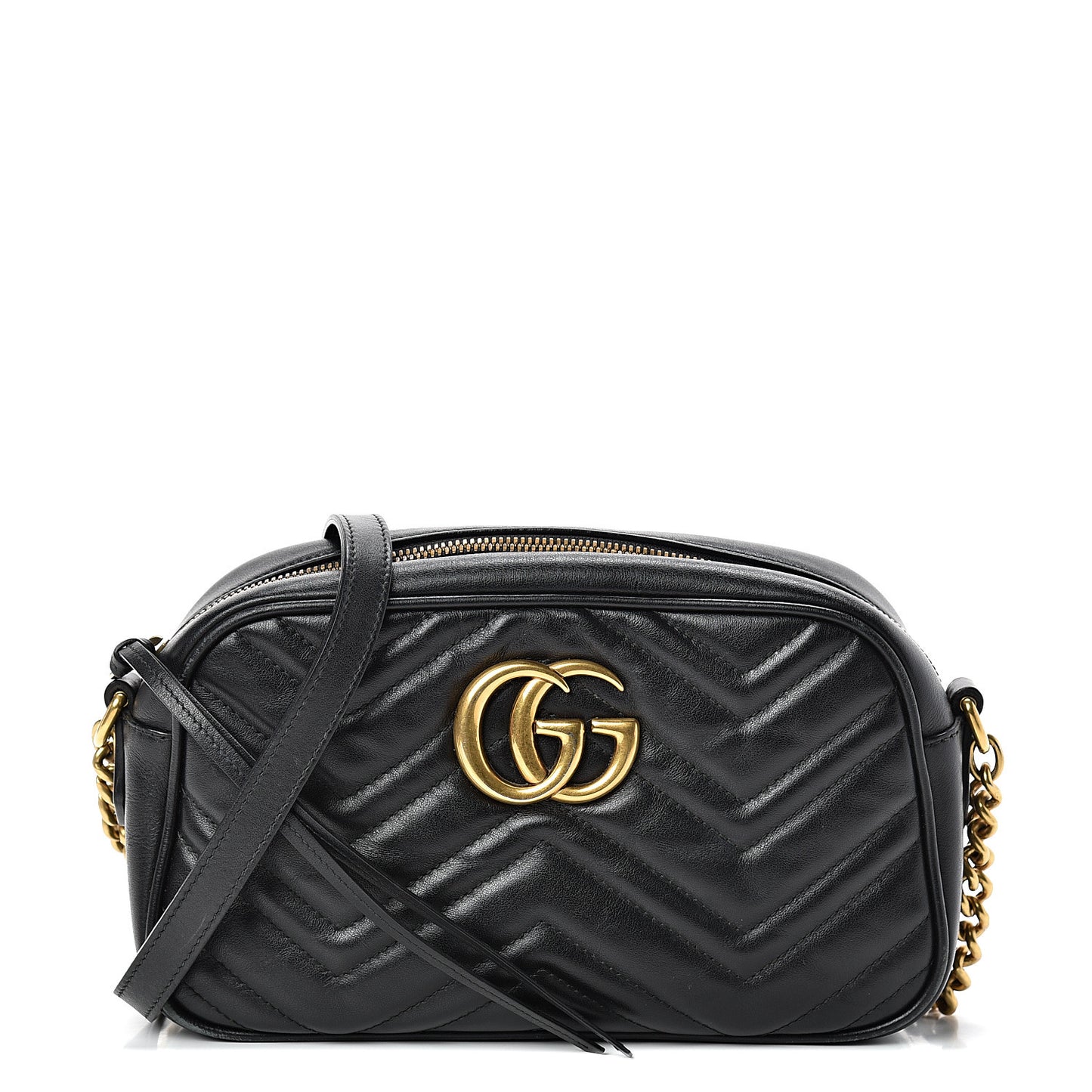 Calfskin Matelasse Small GG Marmont Chain Shoulder Bag Black