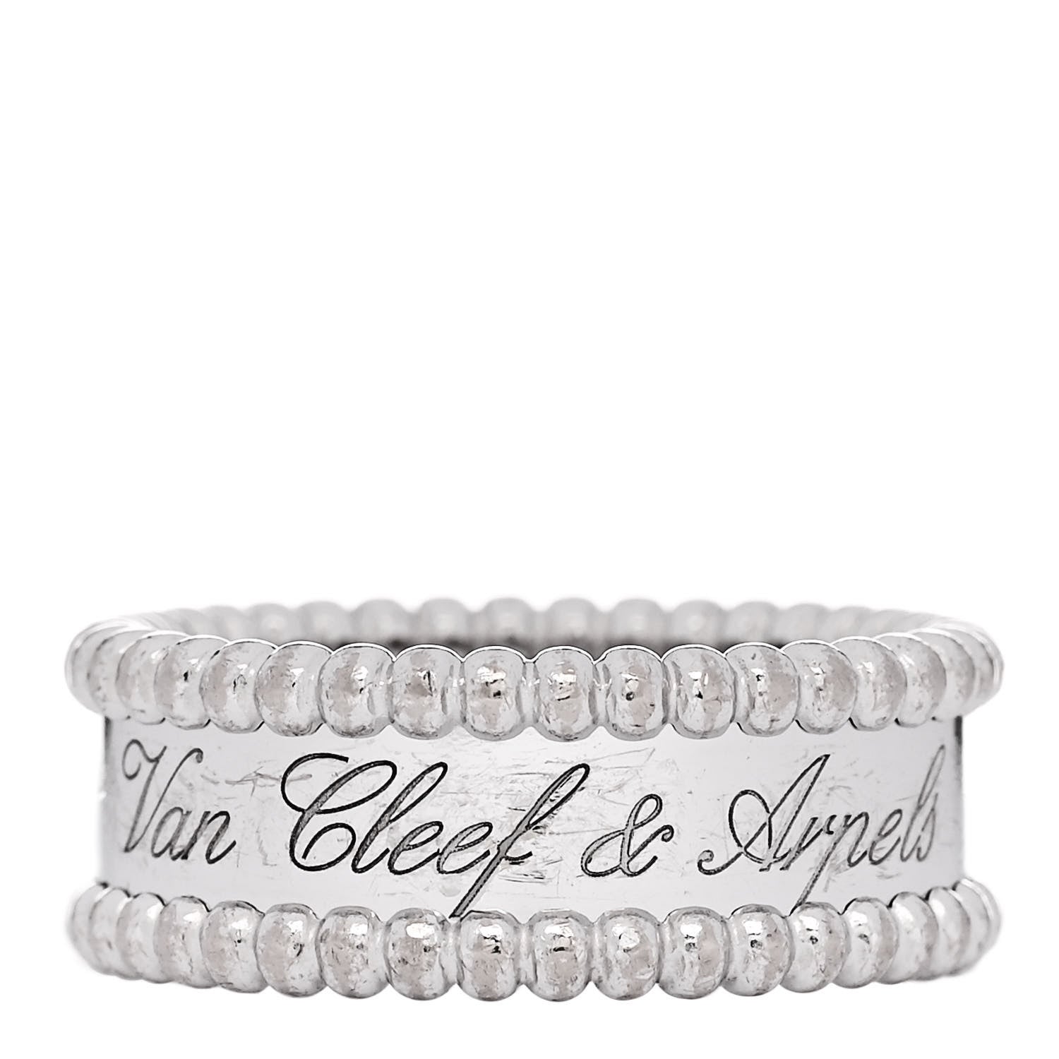 Van Cleef & Arpels 18K White Gold Perlee Signature Ring 55 7.25 1 of 5