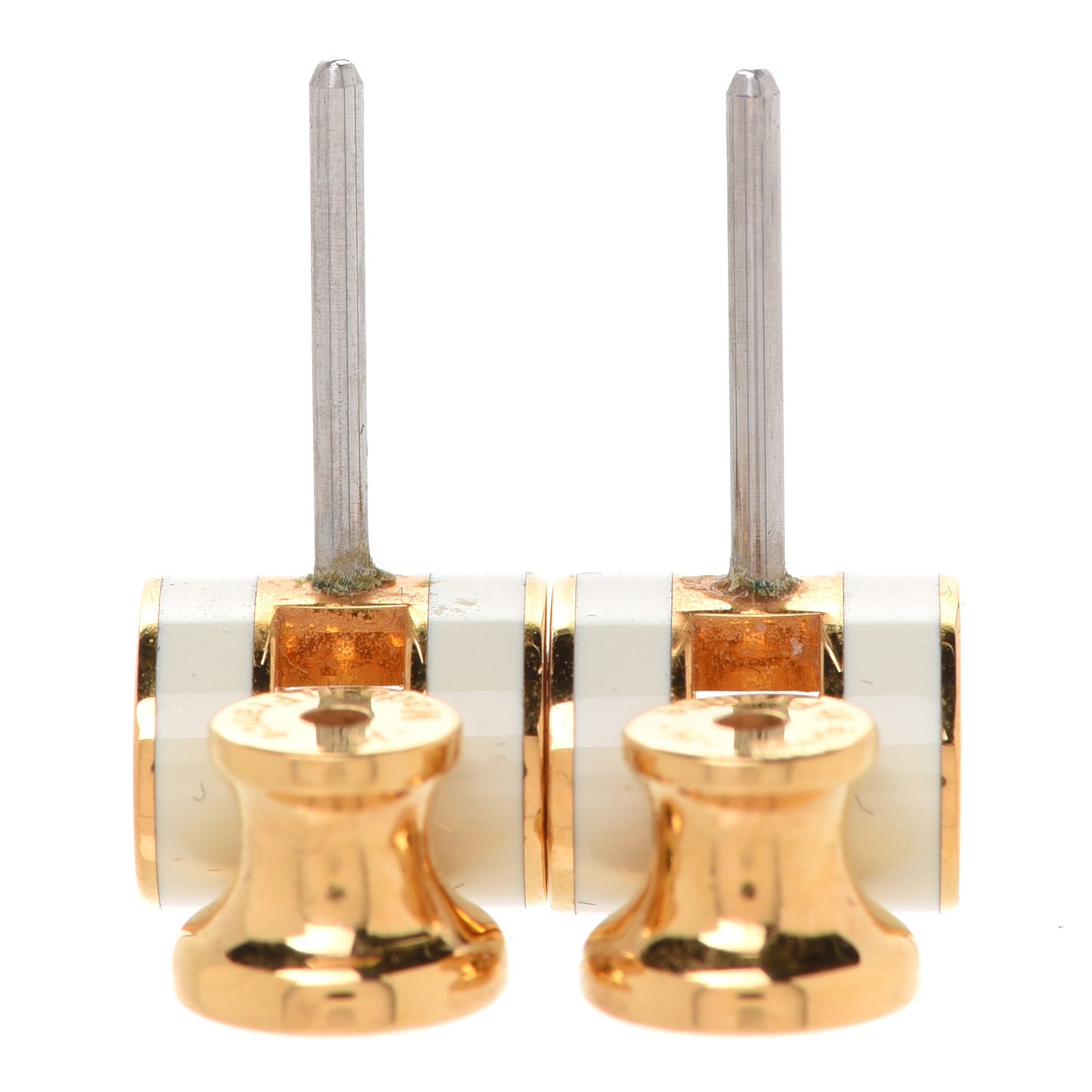 Gold Lacquered Mini Pop H Earrings White