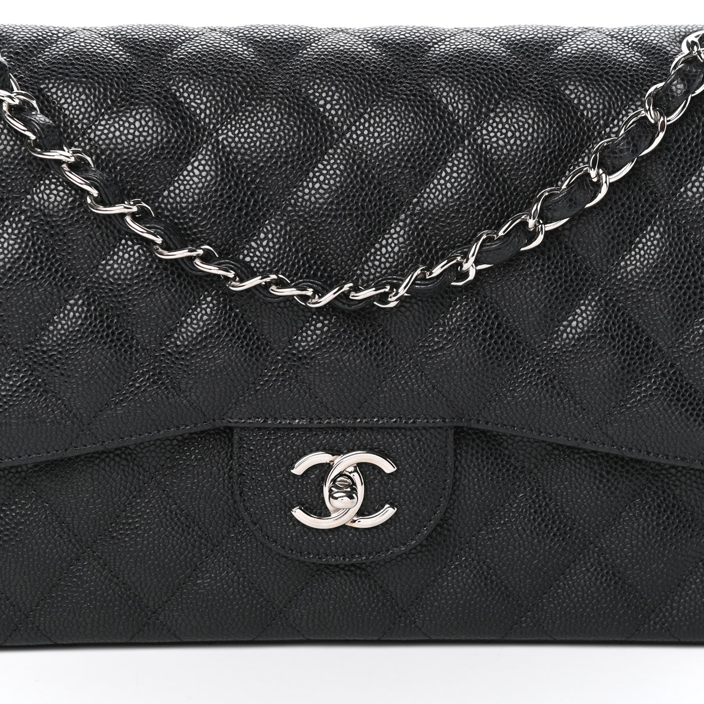 Caviar Quilted Jumbo Double Flap Black