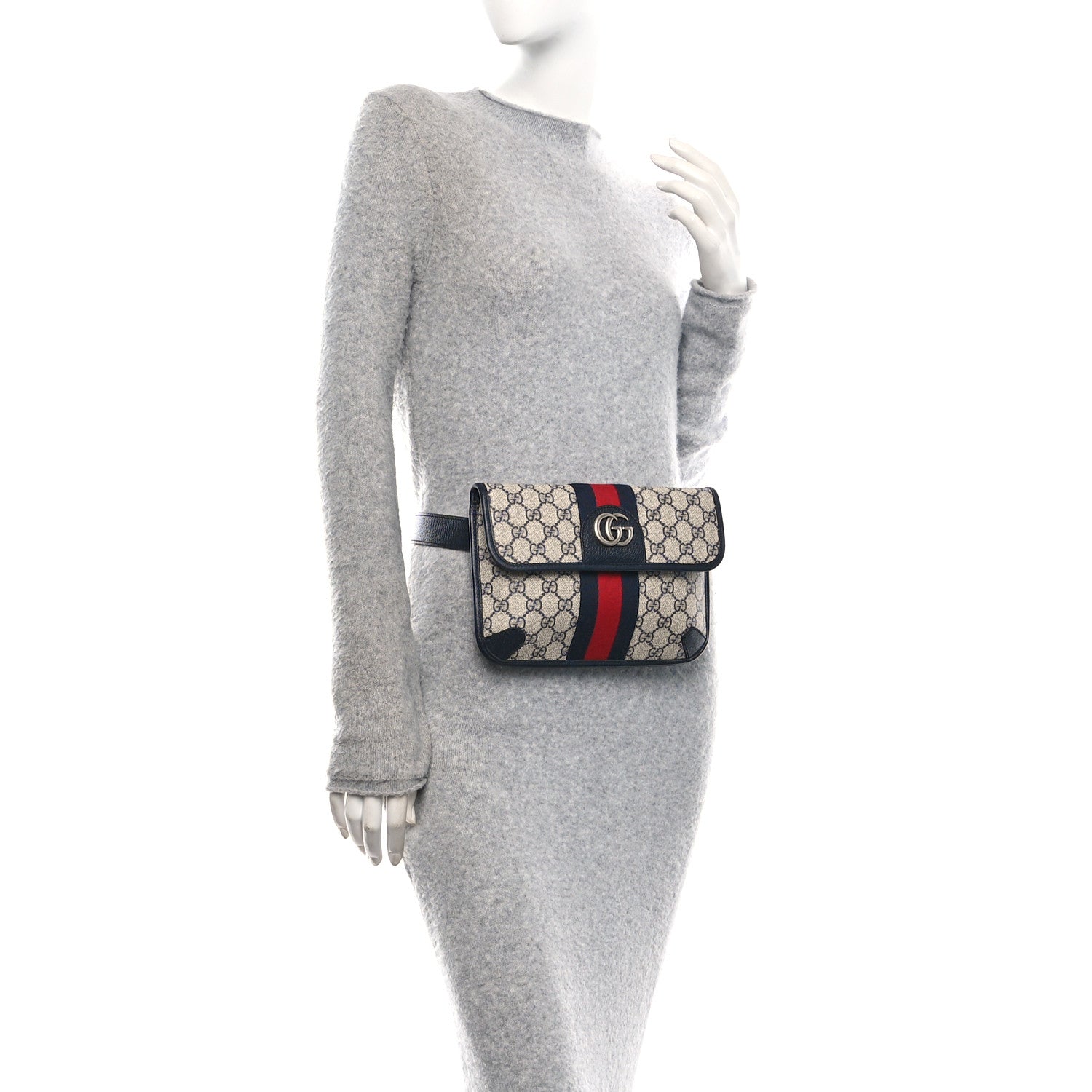 Gucci GG Supreme Monogram Web Small Ophidia Belt Bag 90 36 Beige Navy 2 of 10