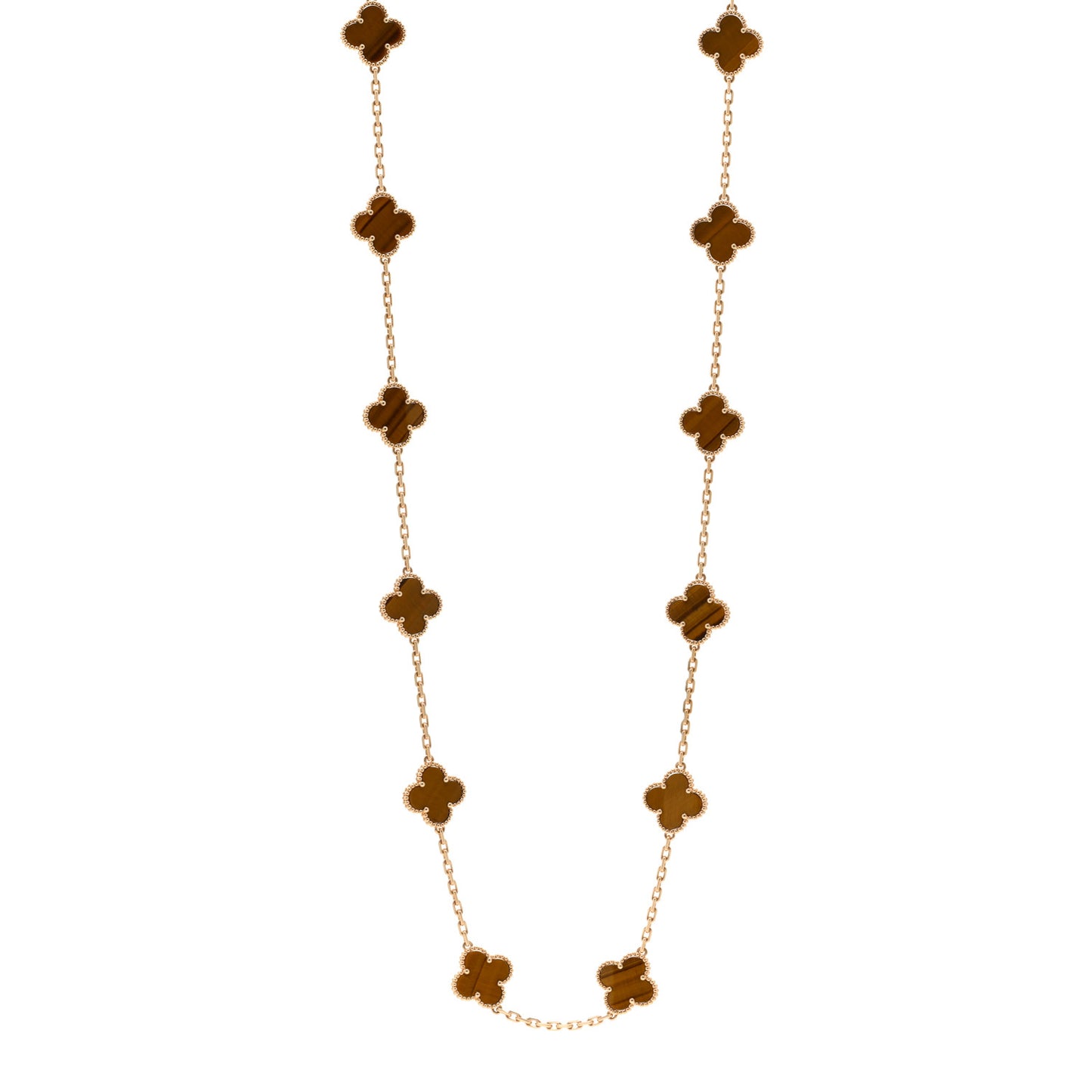 18K Yellow Gold Tiger Eye 20 Motifs Vintage Alhambra Necklace