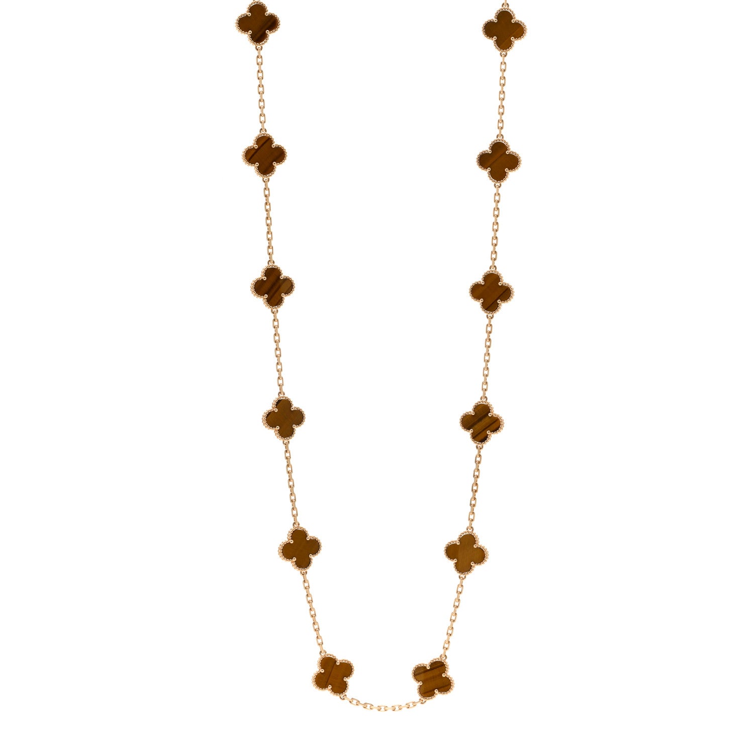 Van Cleef & Arpels 18K Yellow Gold Tiger Eye 20 Motifs Vintage Alhambra Necklace 1 of 5