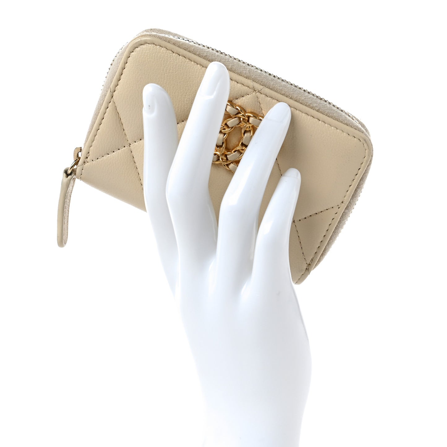 Lambskin Quilted 19 Zip Around Coin Purse Wallet Beige