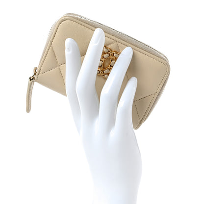 Chanel Lambskin Quilted 19 Zip Around Coin Purse Wallet Beige 2 of 7