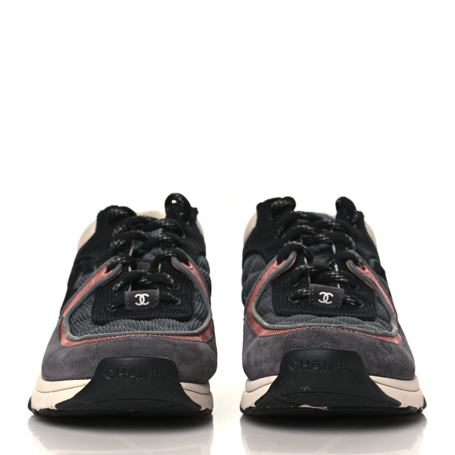 Nylon Calfskin Suede Womens CC Sneakers 37.5 Grey Pink