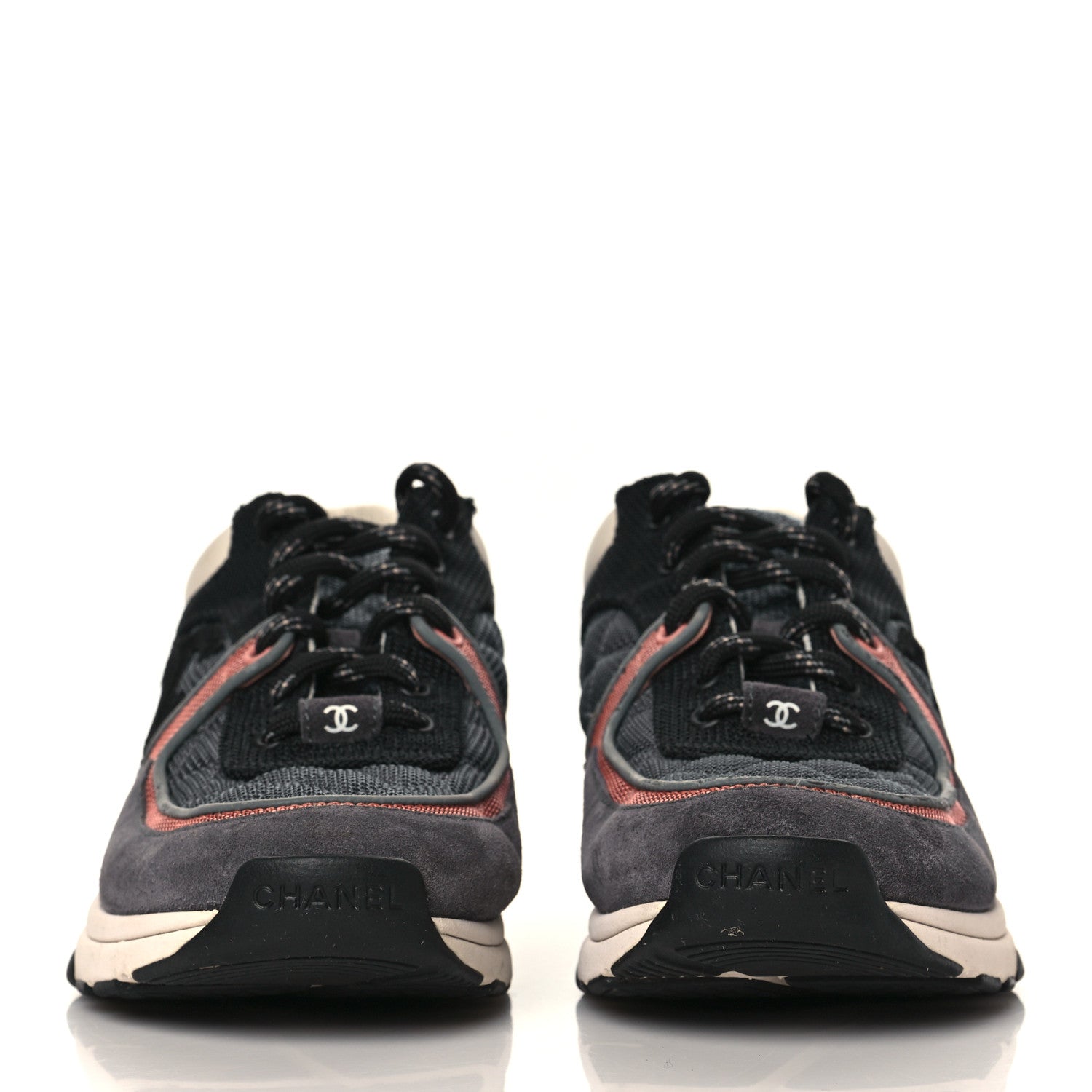 Chanel Nylon Calfskin Suede Womens CC Sneakers 37.5 Grey Pink 2 of 10