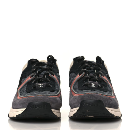 Chanel Nylon Calfskin Suede Womens CC Sneakers 37.5 Grey Pink 2 of 10