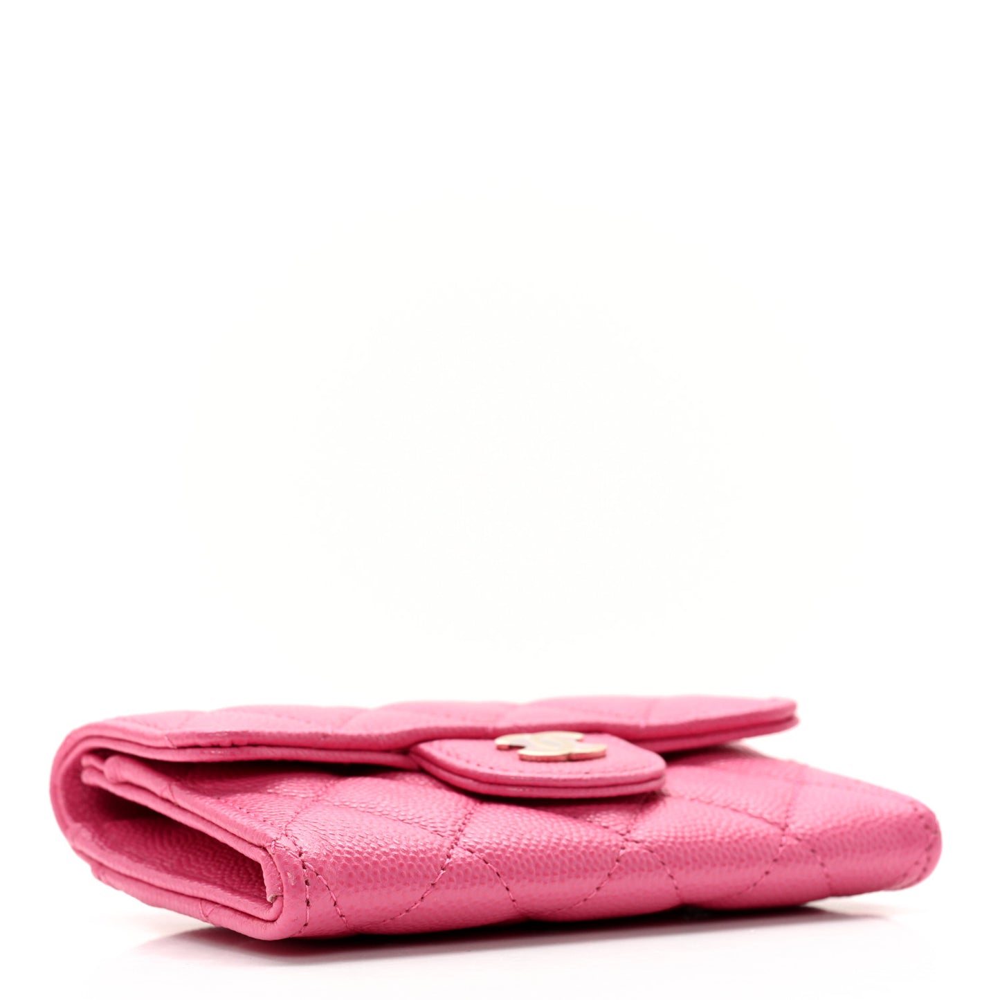 Caviar Quilted Flap Card Holder Wallet Pink