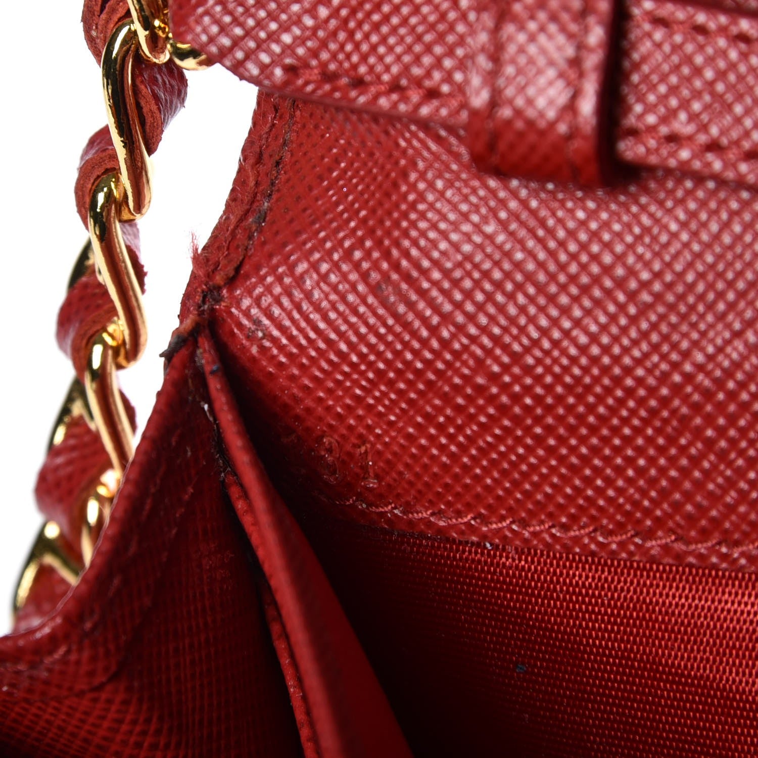 Prada Saffiano Metal Oro Chain Wallet Fuoco 6 of 11