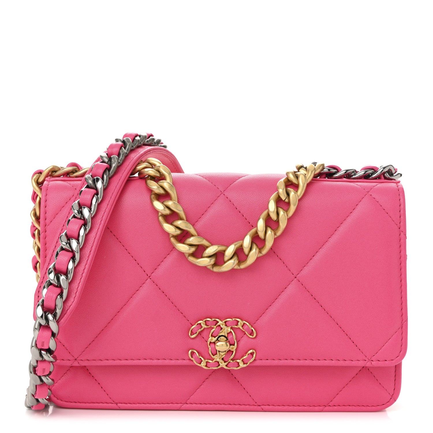 Chanel Lambskin Quilted Chanel 19 Wallet On Chain WOC Dark Pink 1 of 13