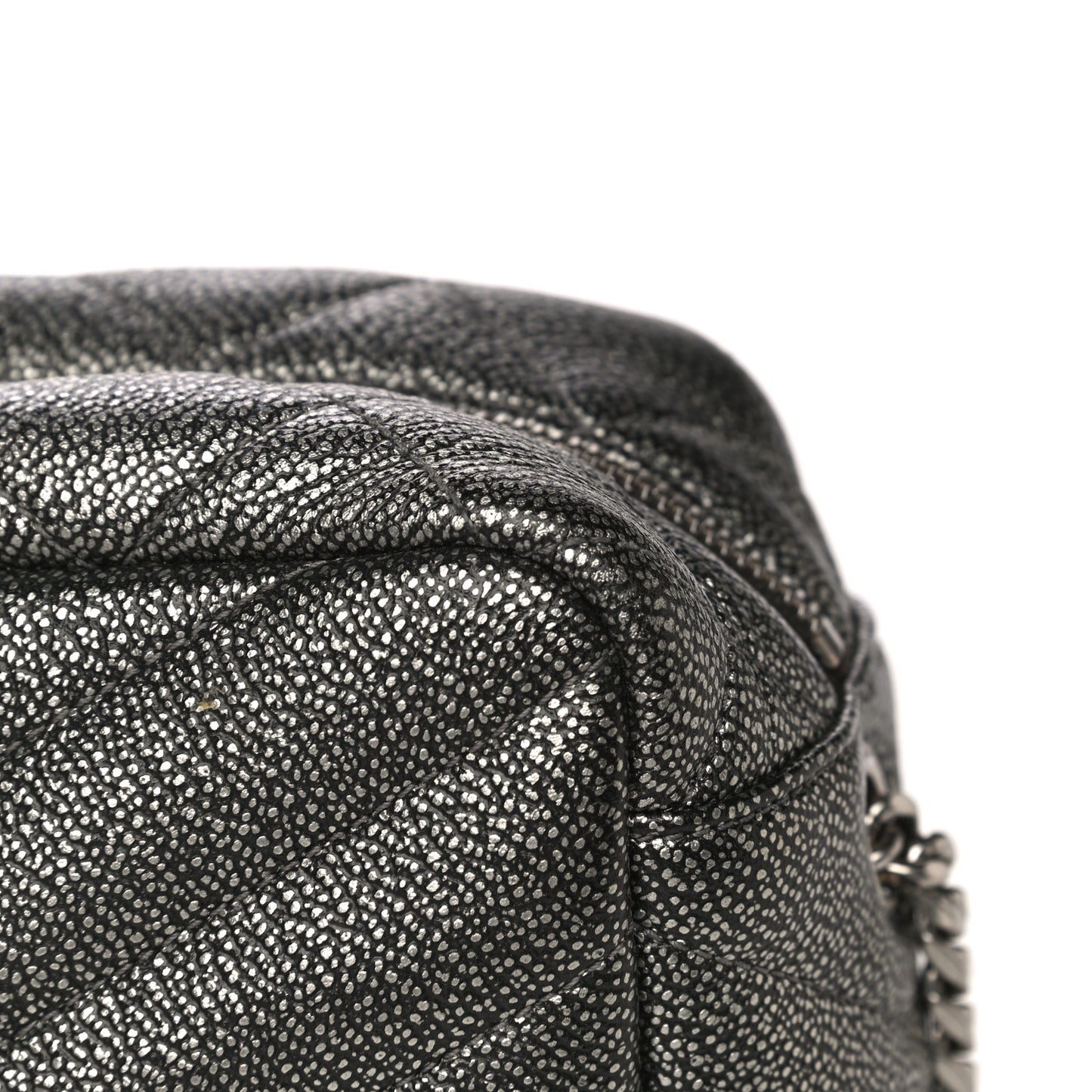 Metallic Grain De Poudre Y Quilted Monogram Small Loulou Bowling Bag Gun Metal
