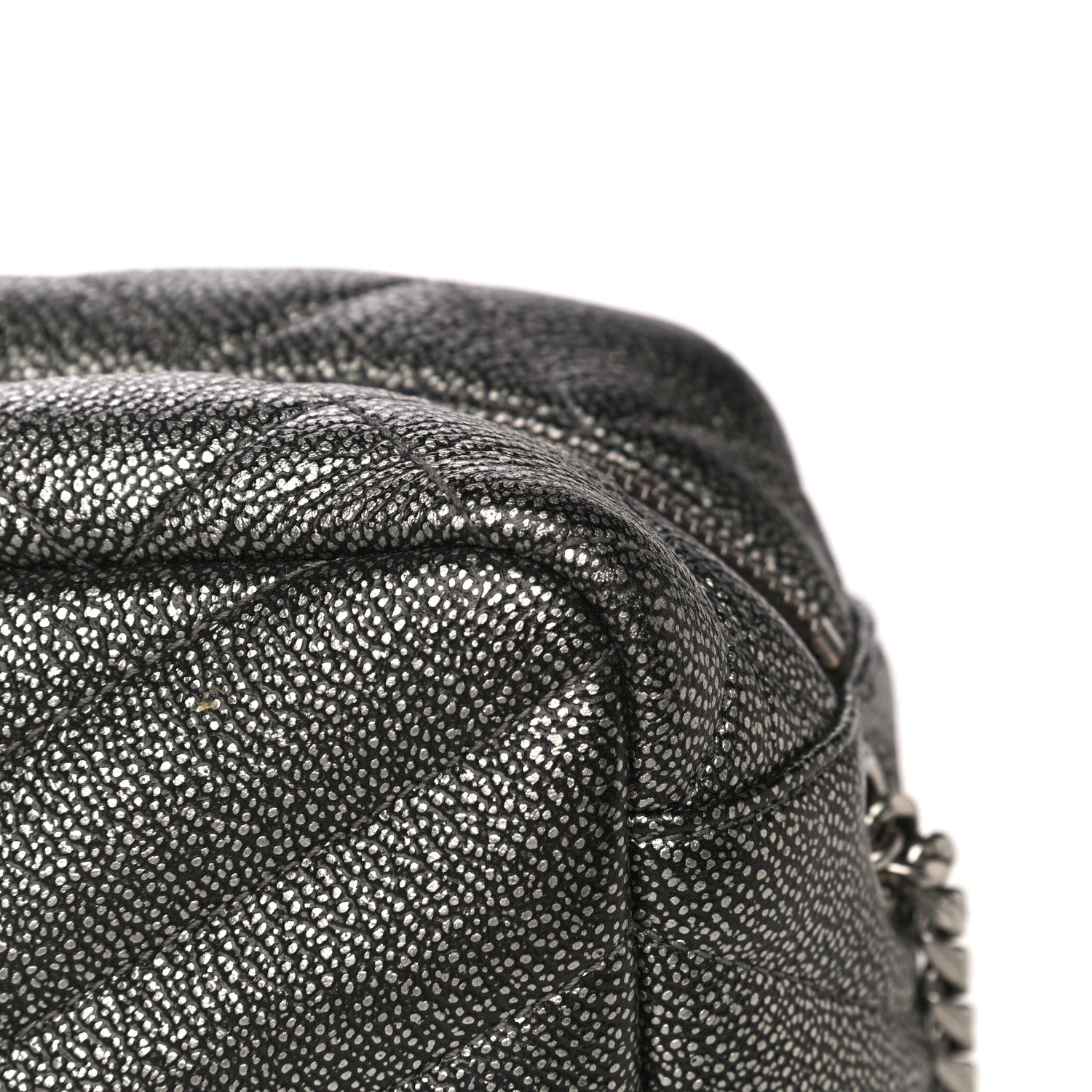 Saint Laurent Metallic Grain De Poudre Y Quilted Monogram Small Loulou Bowling Bag Gun Metal 14 of 16