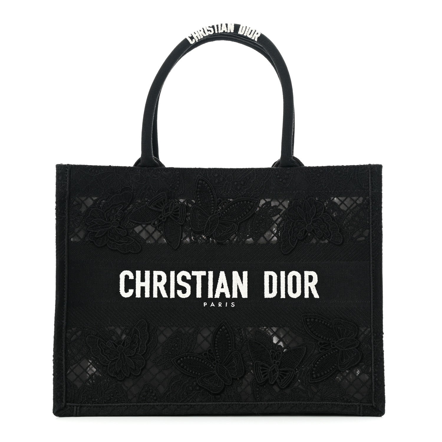 Christian Dior Embroidered 3D Macrame D-Lace Butterfly Medium Book Tote Black Multicolor 1 of 10