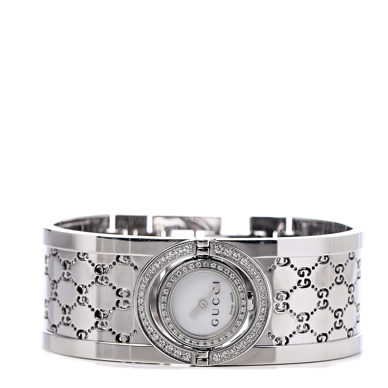 Gucci Stainless Steel Diamond Pave Bezel Mother of Pearl 23mm Twirl Quartz Watch 3 of 6