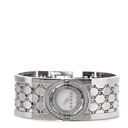 Gucci Stainless Steel Diamond Pave Bezel Mother of Pearl 23mm Twirl Quartz Watch 3 of 6