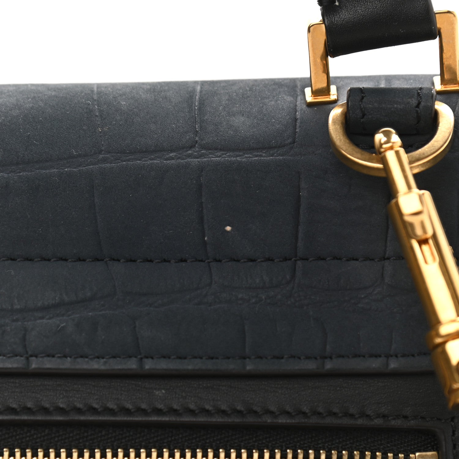 Celine Nubuck Crocodile Embossed Medium Trapeze Navy 9 of 12