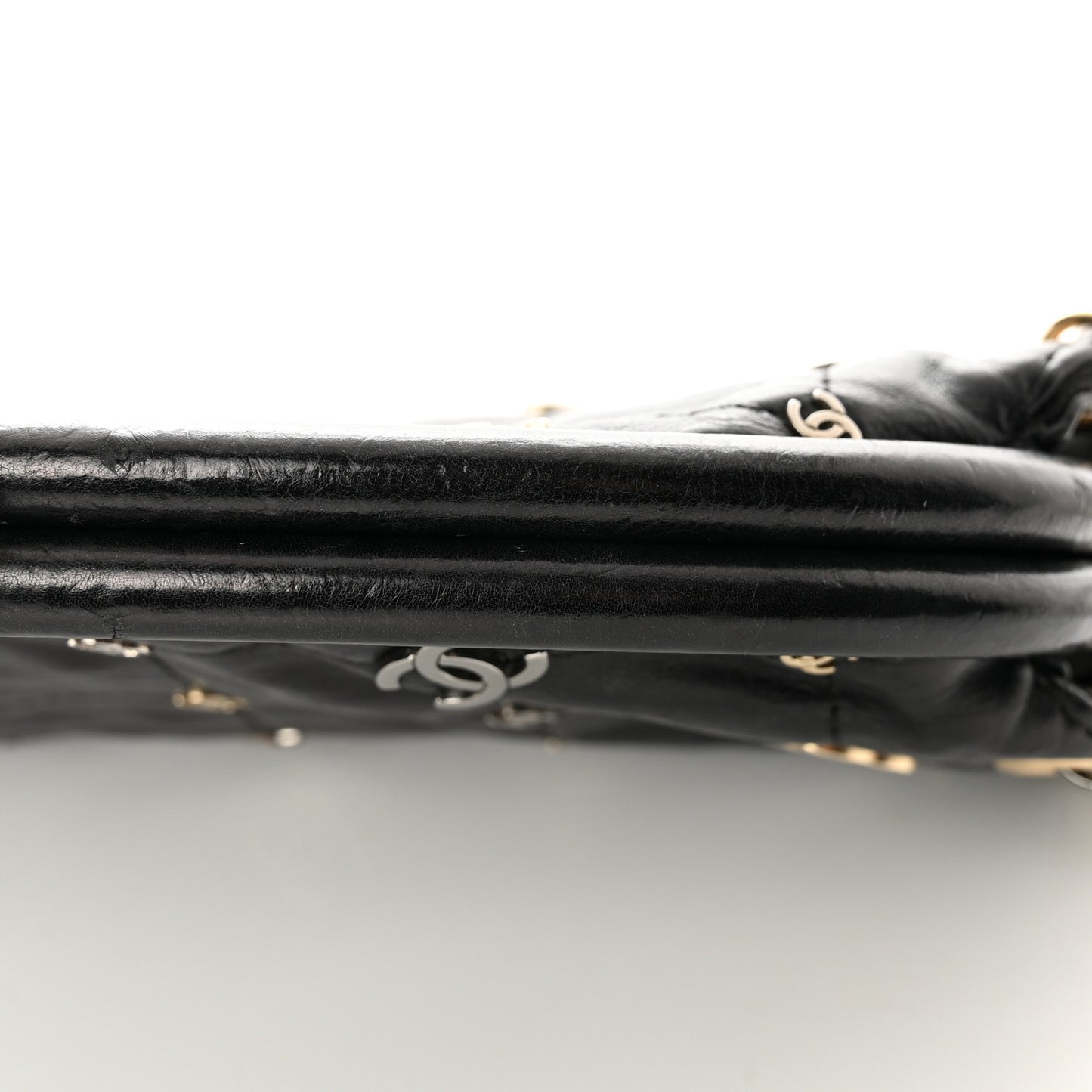 Calfskin Square Quilted Grommet Embellished Piercing Chic Clutch Black