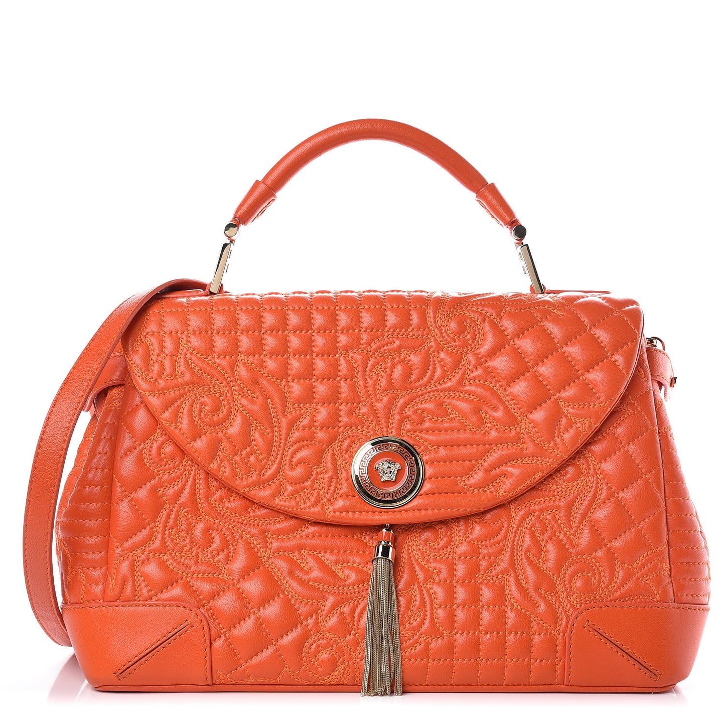 Barocco Quilted Nappa Altea Vanitas Satchel Orange