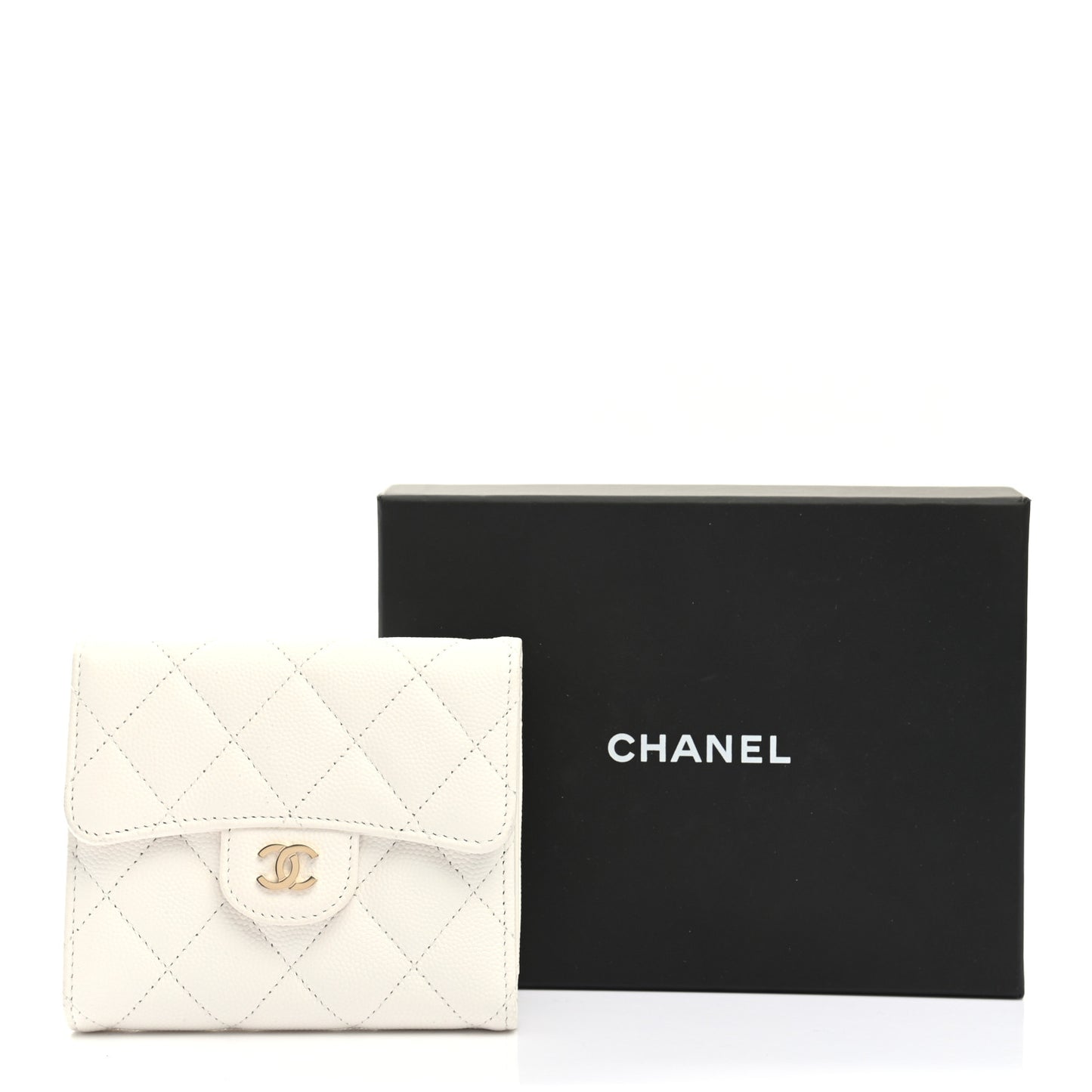 Caviar Quilted Compact Flap Wallet White
