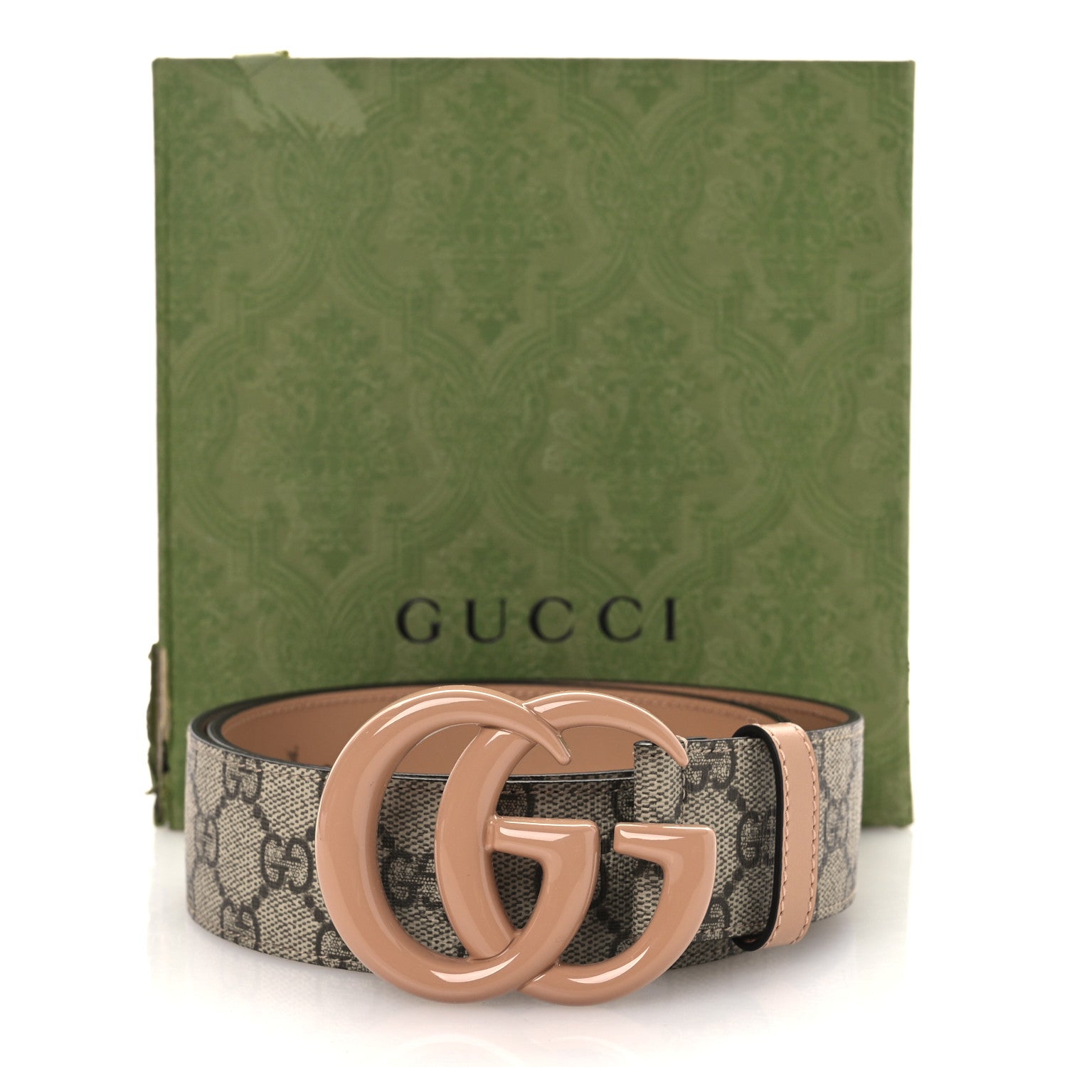 Gucci GG Supreme Monogram Plutone Calfskin Enamel Double G 40mm Belt 80 32 Beige Ebony Camelia 7 of 7
