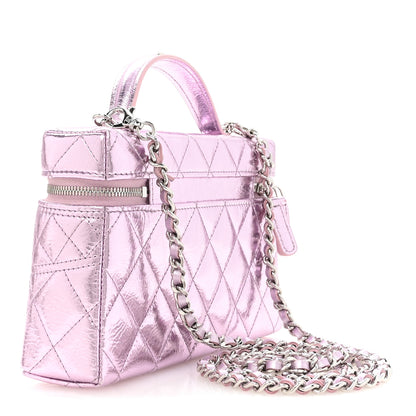 Chanel Metallic Calfskin Quilted Slim Vanity With Chain Pink 3 of 11