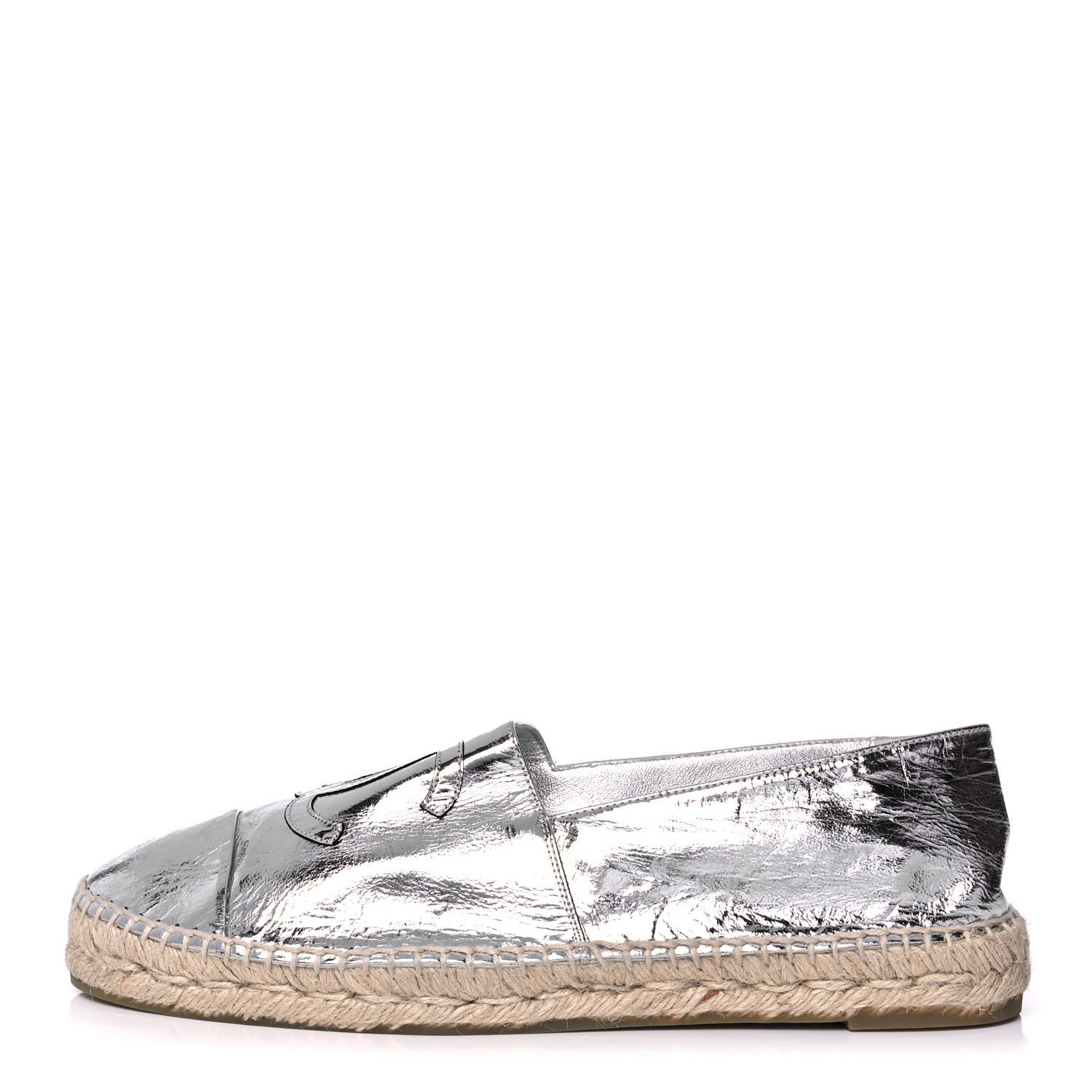 Chanel Laminated Goatskin CC Espadrilles 42 Silver 1 of 10