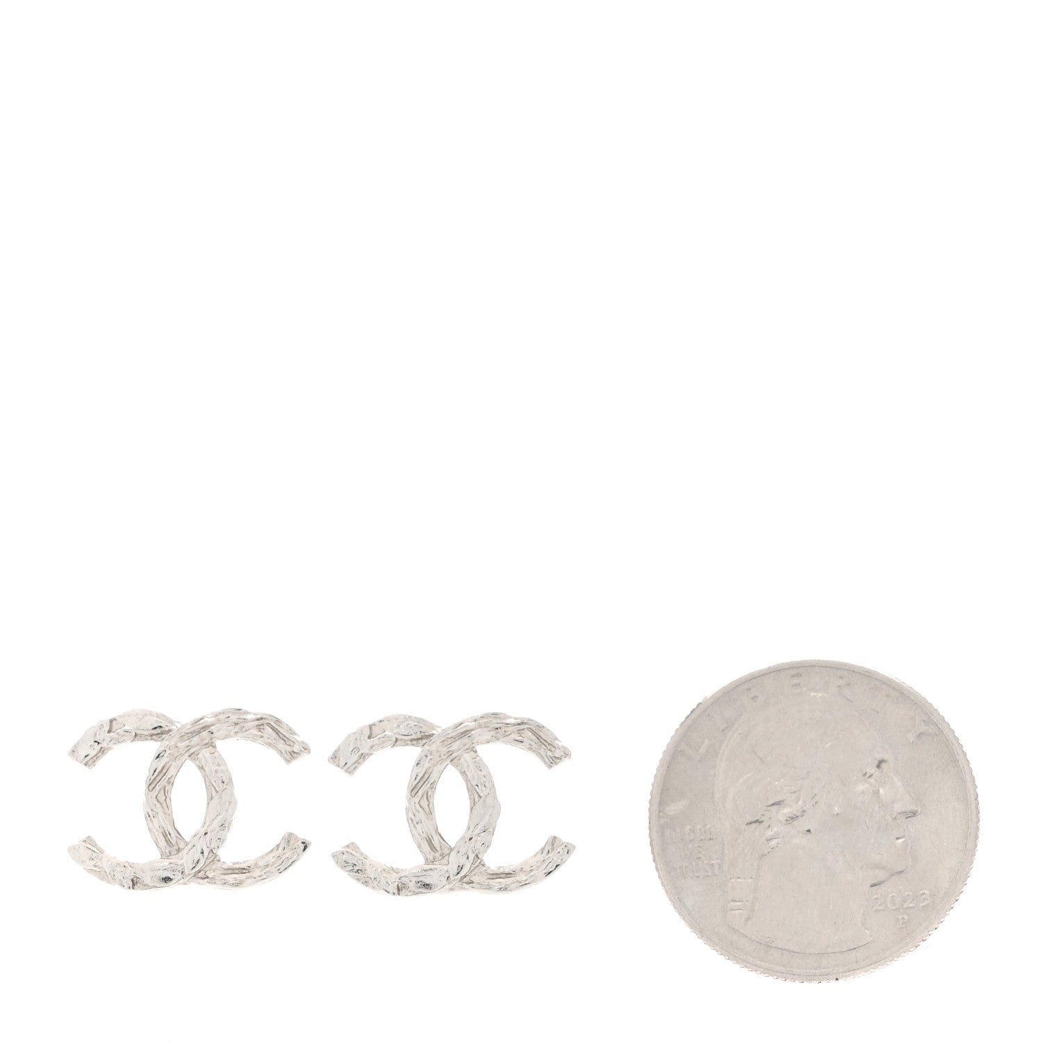 Chanel Metal CC Textured Earrings Silver 2 of 5