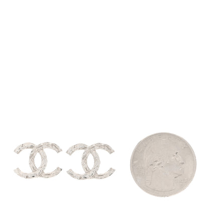 Chanel Metal CC Textured Earrings Silver 2 of 5