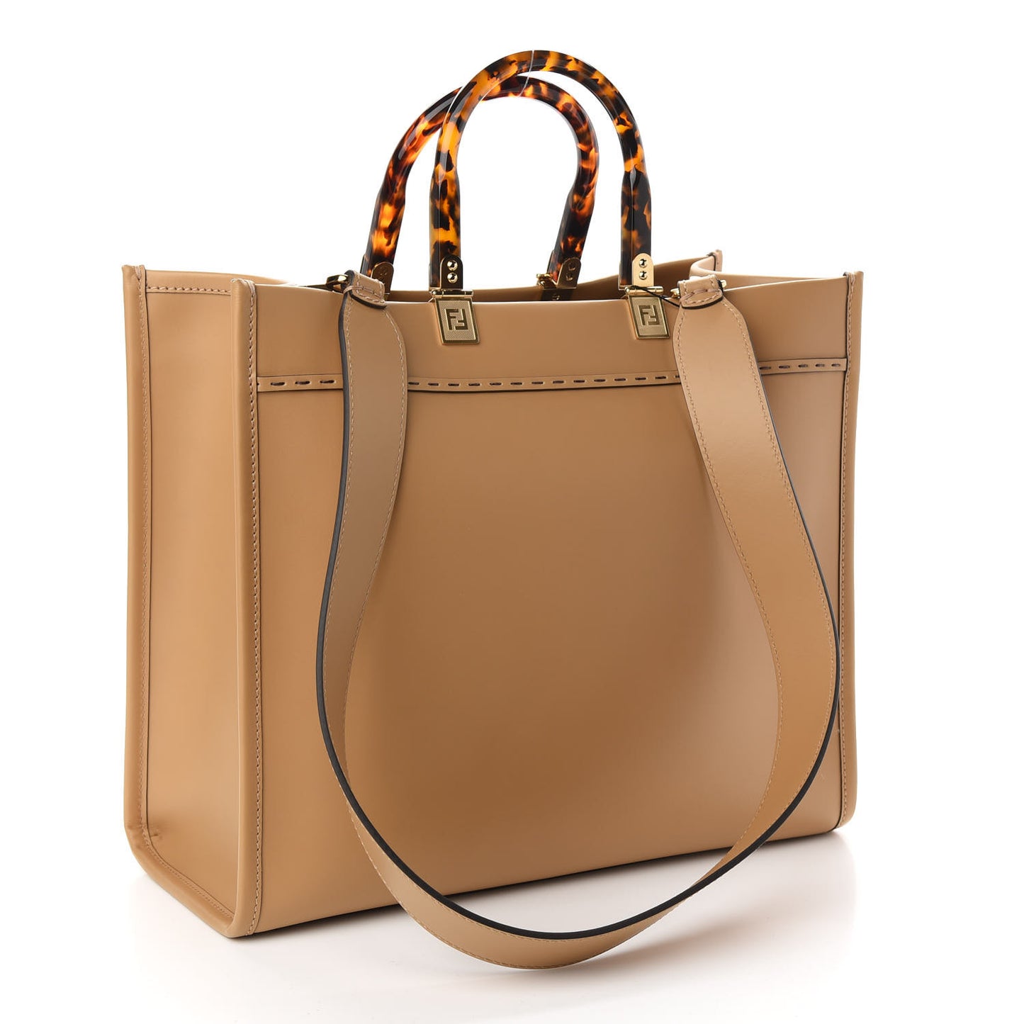 Vitello King Plexiglass Logo Embossed Medium Fendi Sunshine Shopper Tote Miele Scuro