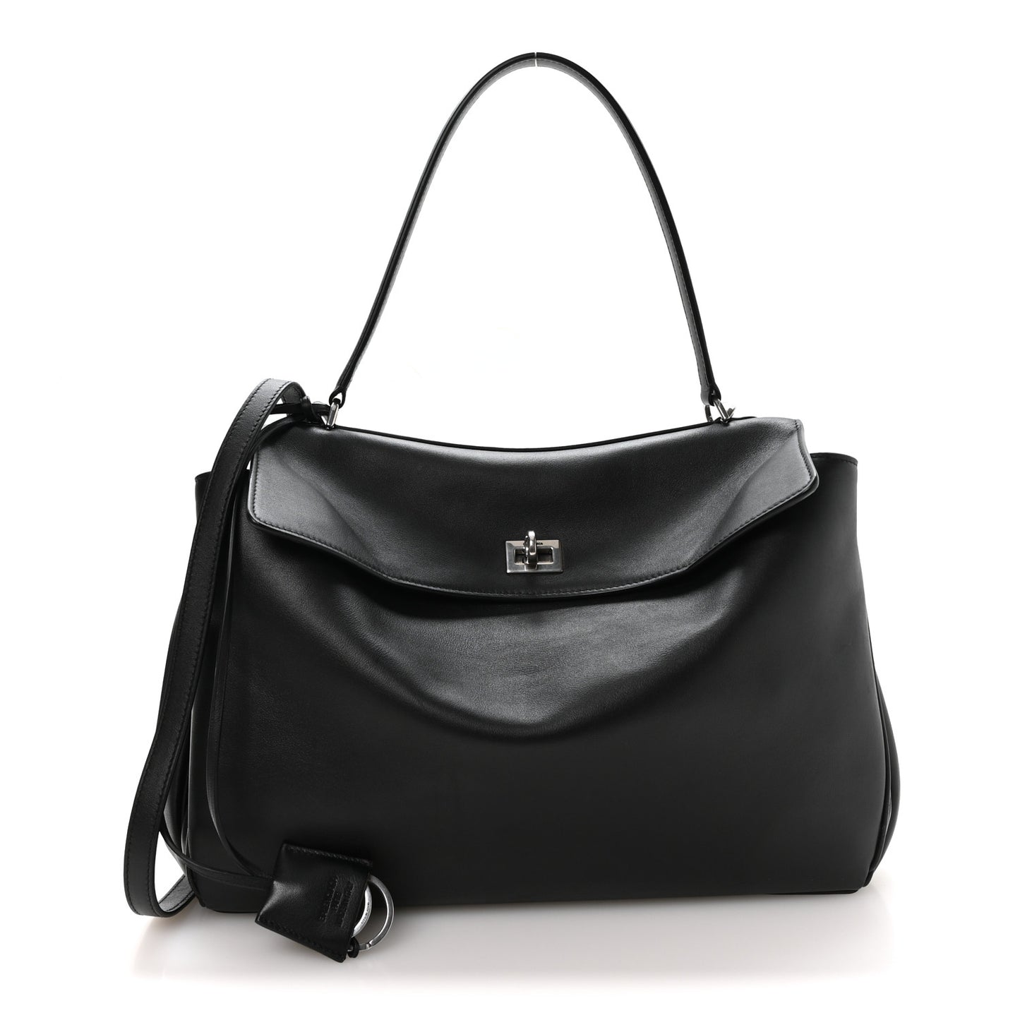 Natural Smooth Calfskin Medium Rodeo Top Handle Handbag Black Black