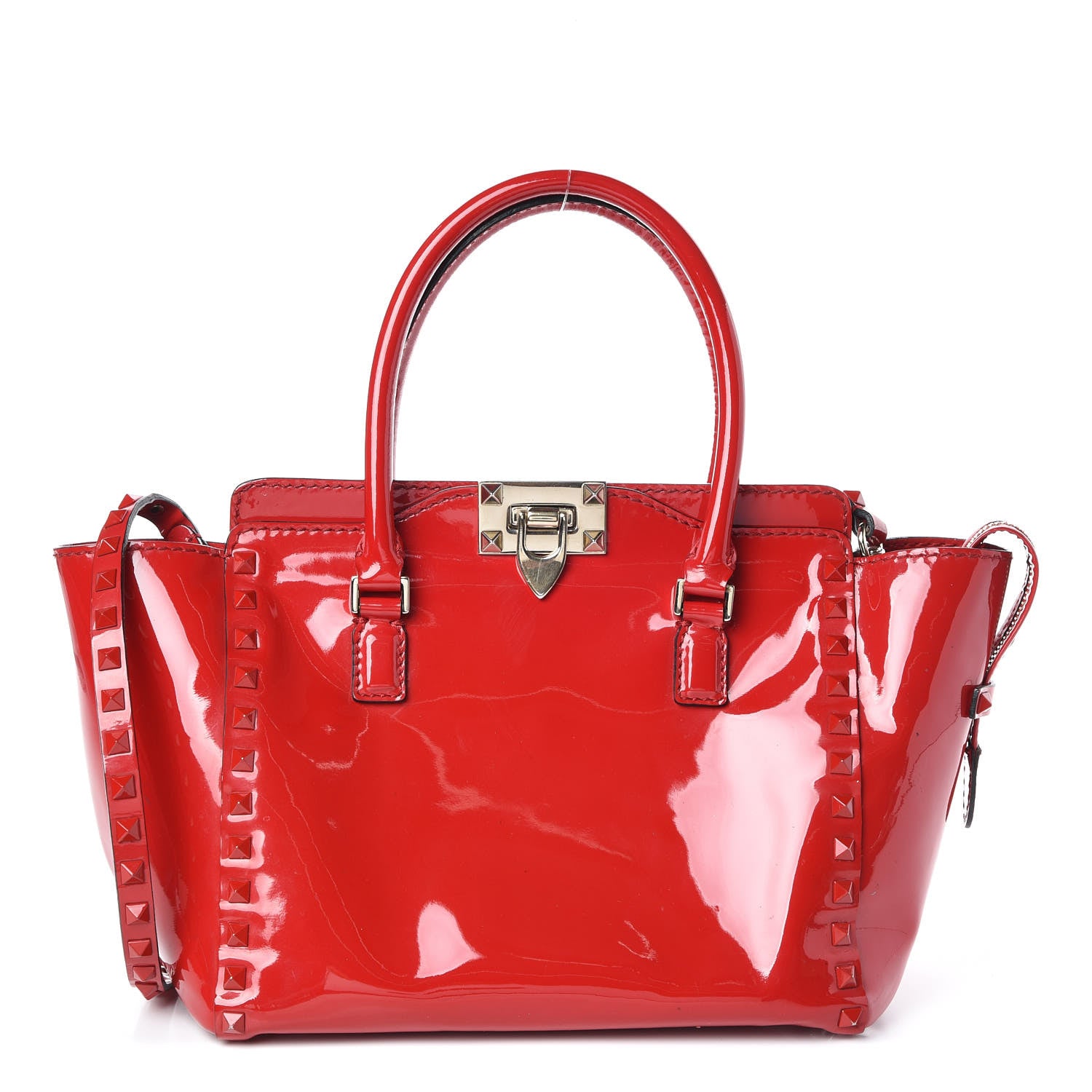 Valentino Garavani Patent Monochrome Small Rockstud Double Handle Tote Rosso Valentino 1 of 10