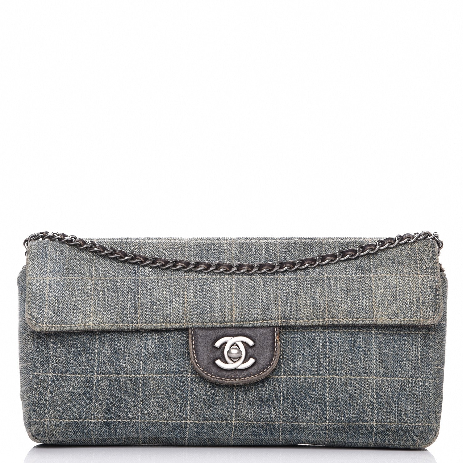 Chanel Denim Chocolate Bar Quilted East West Flap 1 of 15
